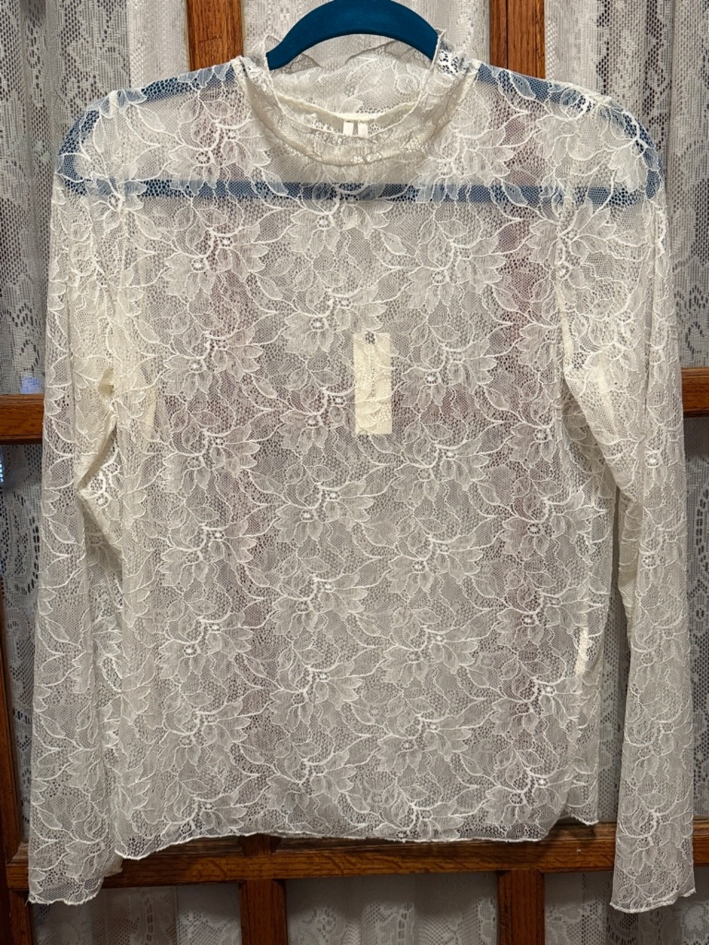 NWT Anthropologie White Sheer Lace Mock Neck Top